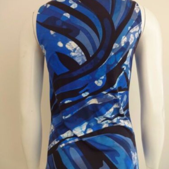 EMILIO PUCCI COBALT BLUE CRYSTALS STUDDED COLLAR NECK SILK SLEEVELESS TOP 40 - Picture 4 of 9